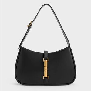 Charles and Keith Cesia Metallic Accent Shoulder Bag - Black